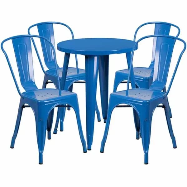 Flash Furniture CH-51080TH-4-18CAFE-BL-GG Blue Metal Table and Chair Set with Four Chairs
