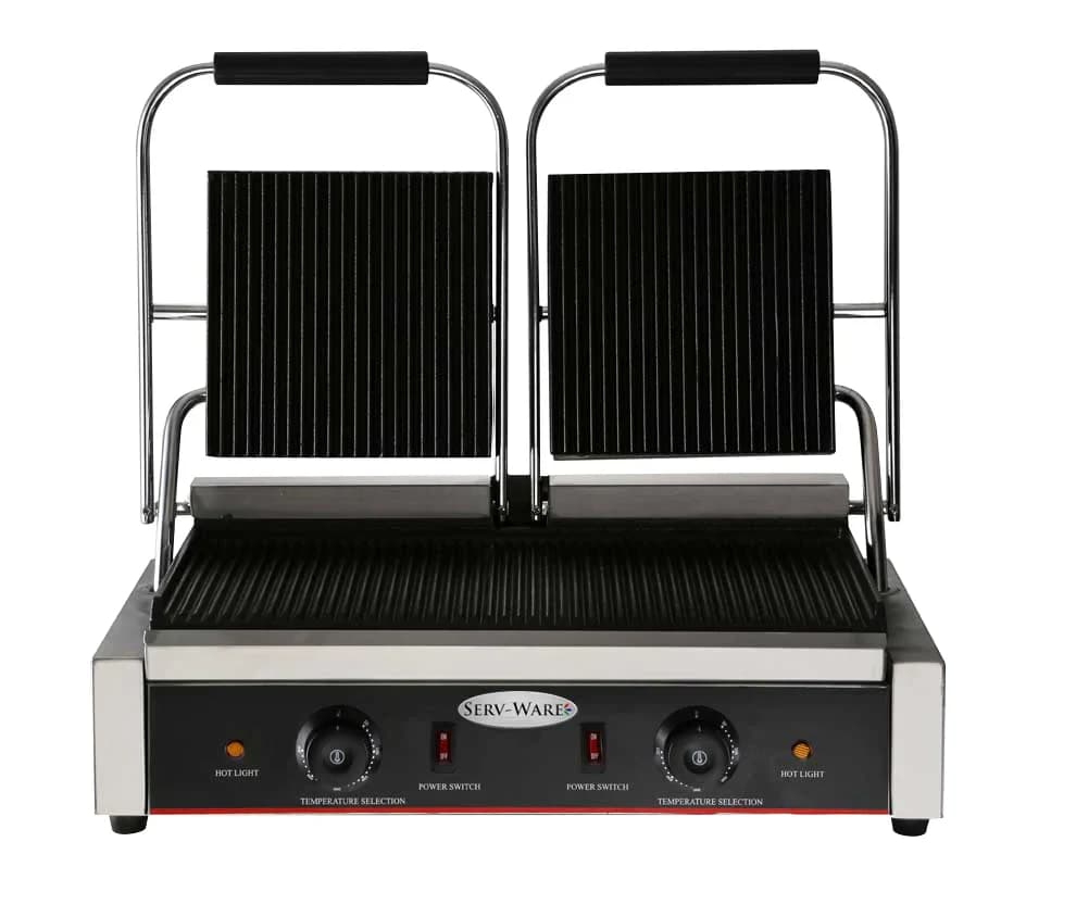 Horevo Global PKS-187 Serv‑Ware EPG‑200GG Panini / Sandwich Grill, Double Electric Plates, Grooved Top & Bottom