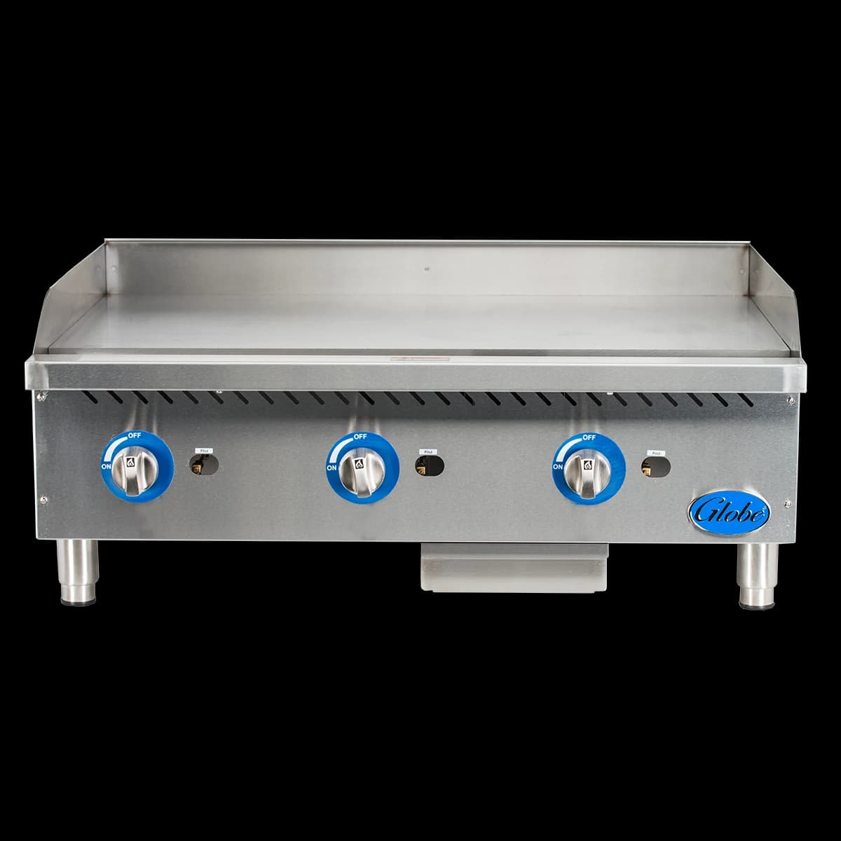 Globe GG36G Gas Countertop Griddle 36 Inch Wide Rotary Control Knob Control Rectangle Polished Steel 1 Inch Thick Plate Heavy-Duty — Natural Gas, 90000 BTU — view 2