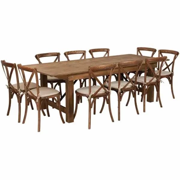 Flash Furniture XA-FARM-13-GG Pecan Wood Farm Table and Chair Set with Ten Chairs