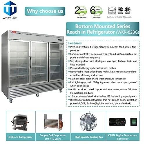 Westlake WKR-82BG Glass Door Merchandiser Refrigerator 3 Door 33-40°F — view 4