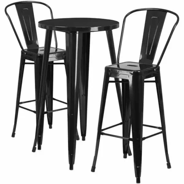 Flash Furniture CH-51080BH-2-30CAFE-BK-GG Black Metal Bar Stool and Table Set with Two Bar Stools — view 2