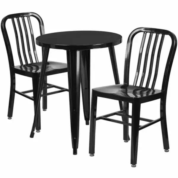 Flash Furniture CH-51080TH-2-18VRT-BK-GG Black Metal Table and Chair Set with Two Chairs — view 2