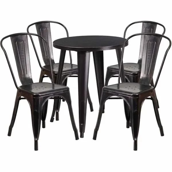 Flash Furniture CH-51080TH-4-18CAFE-BQ-GG Black and Antique Gold Metal Table and Chair Set with Four Chairs — view 1