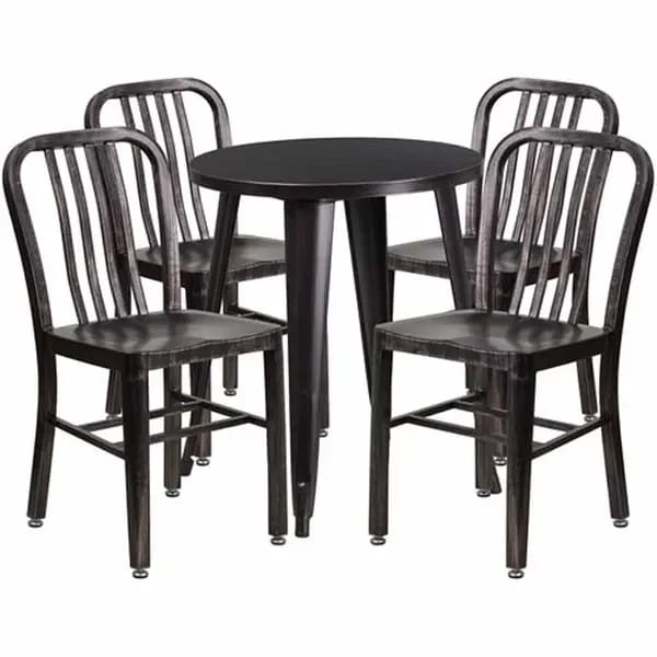 Flash Furniture CH-51080TH-4-18VRT-BQ-GG Black and Antique Gold Metal Table and Chair Set with Four Chairs — view 2
