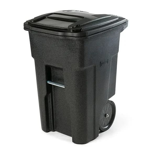 Toter ANA48-56599 48 Gallon Blackstone Body Rollout Trash Container with Black Lid and Two Wheels — view 1