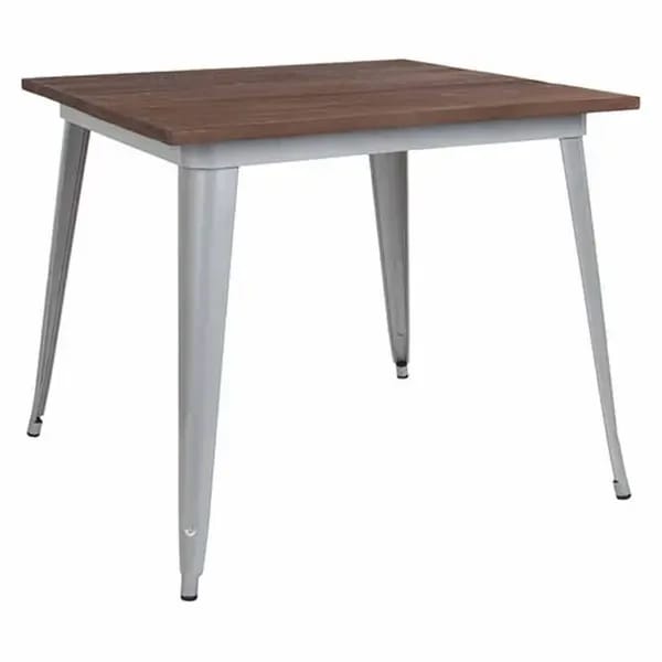 Flash Furniture CH-51050-29M1-SIL-GG 36" Square Dining Height Galvanized Steel Silver Table with Walnut Elm Wood Top — view 2