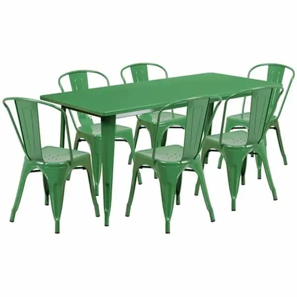 Flash Furniture ET-CT005-6-30-GN-GG Green Galvanized Steel Table and Chair Set with Six Chairs — view 2