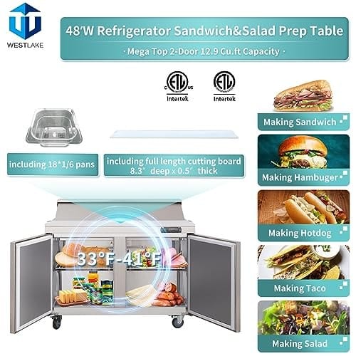 Westlake WKSR-48BM Salad Prep Table Refrigerator 2 Door 33-40°F — view 6