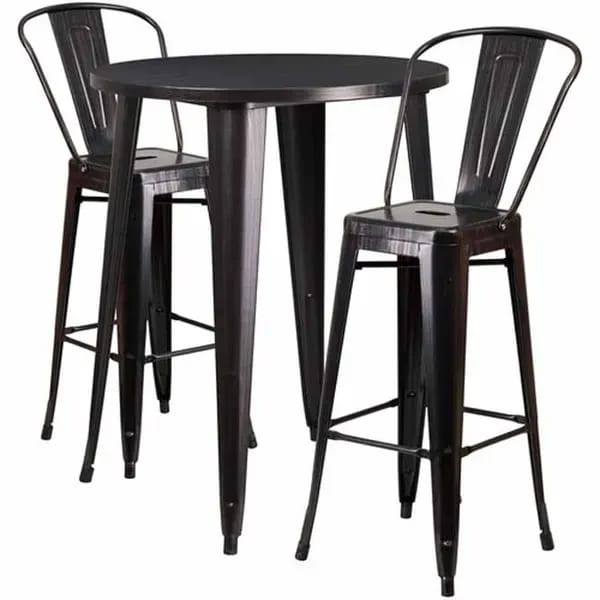 Flash Furniture CH-51090BH-2-30CAFE-BQ-GG Black and Antique Gold Metal Bar Stool and Table Set with Two Bar Stools — view 1
