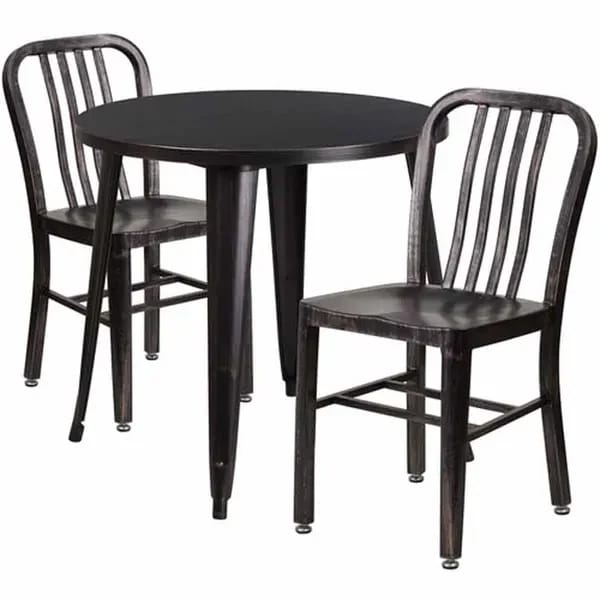 Flash Furniture CH-51090TH-2-18VRT-BQ-GG Black and Antique Gold Metal Table and Chair Set with Two Chairs — view 2
