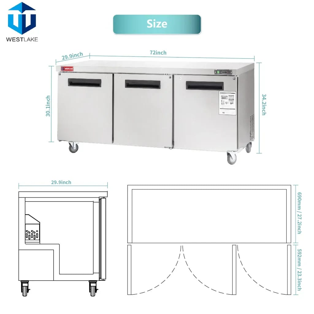 Westlake WKTF-72B Undercounter Freezer 3 Door -8-0°F — view 2