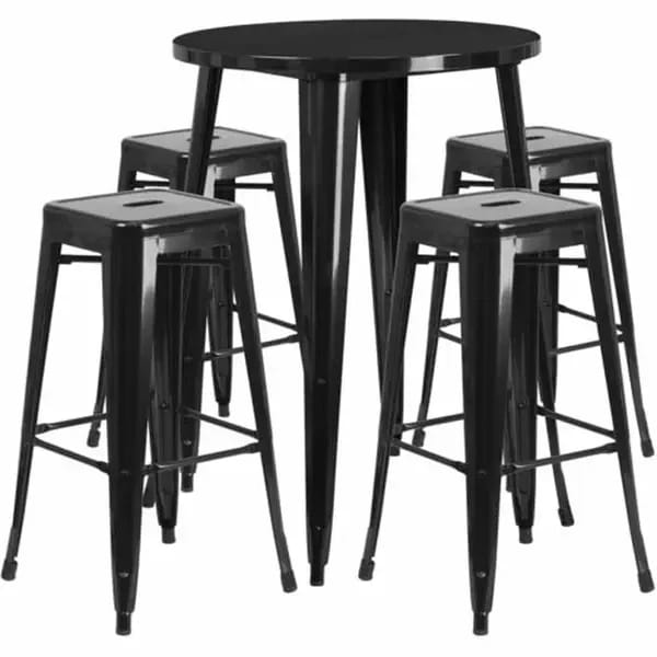 Flash Furniture CH-51090BH-4-30SQST-BK-GG Black Metal Bar Stool and Table Set with Four Bar Stools — view 1