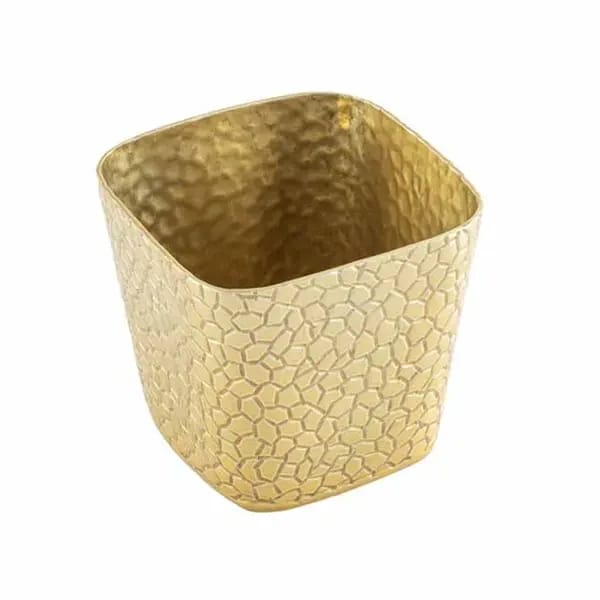 Tablecraft 10741 4" Square Gold Crackle Pattern Aluminum Snack Basket — view 1