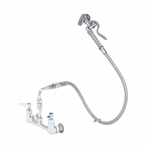 T&S B-0167-HH 8" Wall Mount Pre-Rinse Faucet with 44" Hose Spray Assembly with Spray Hose — view 1