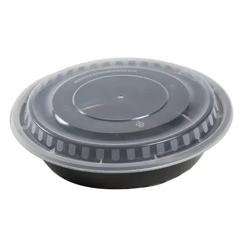 48 oz. Round To-Go Combo Container, Black with Clear Lid | Case of 150 — view 2