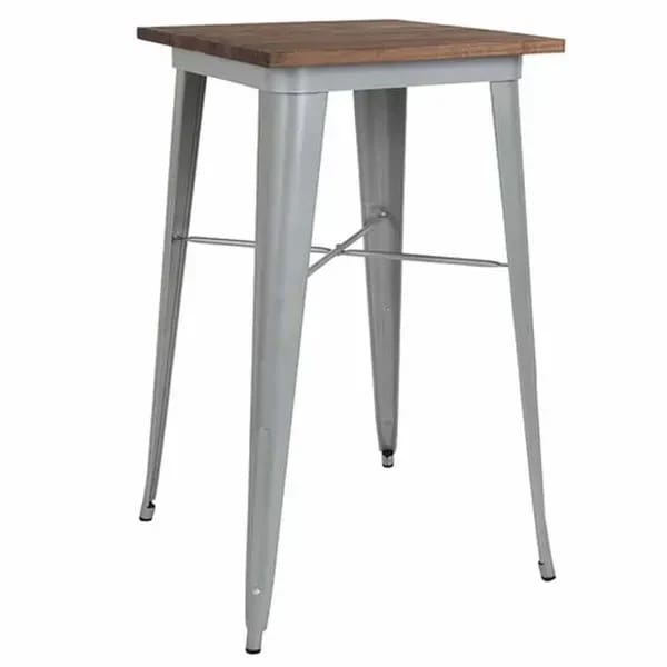 Flash Furniture CH-31330-40M1-SIL-GG Square Bar Height Galvanized Steel Table with Walnut Elm Wood Top — view 2