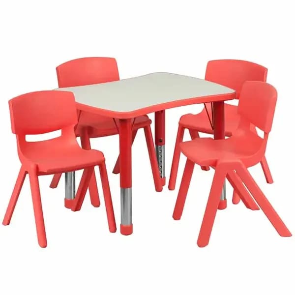 Flash Furniture YU-YCY-098-0034-RECT-TBL-RED-GG Gray Laminate/Red Preschool Activity Table Set with Four Chairs — view 2
