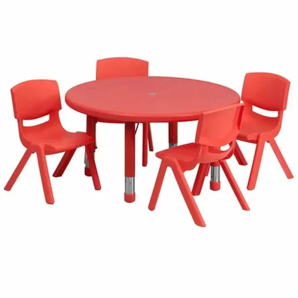 Flash Furniture YU-YCX-0073-2-ROUND-TBL-RED-E-GG Red Preschool Activity Table Set with Four Chairs — view 2