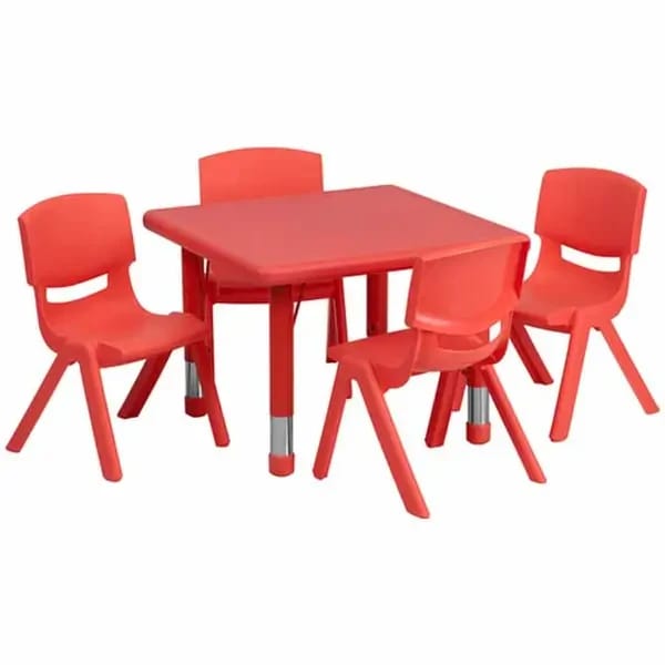 Flash Furniture YU-YCX-0023-2-SQR-TBL-RED-E-GG Red Preschool Activity Table Set with Four Chairs — view 2