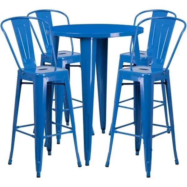 Flash Furniture CH-51090BH-4-30CAFE-BL-GG Blue Metal Bar Stool and Table Set with Four Bar Stools — view 1