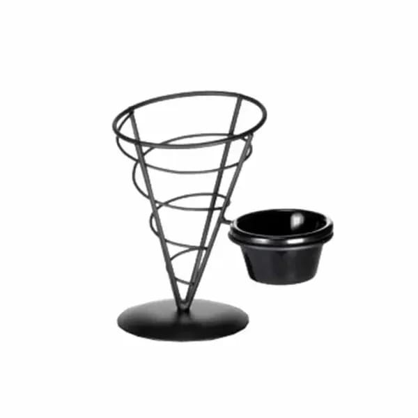 Tablecraft ACR57 Black Metal Vertigo Appetizer Cone with Ramekin 5" x 7" — view 2
