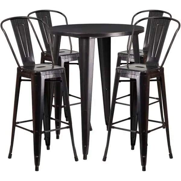 Flash Furniture CH-51090BH-4-30CAFE-BQ-GG Black and Antique Gold Metal Bar Stool and Table Set with Four Bar Stools — view 2