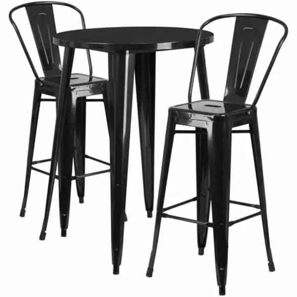Flash Furniture CH-51090BH-2-30CAFE-BK-GG Black Metal Bar Stool and Table Set with Two Bar Stools — view 2