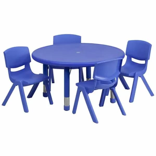 Flash Furniture YU-YCX-0073-2-ROUND-TBL-BLUE-E-GG Blue Preschool Activity Table Set with Four Chairs — view 2