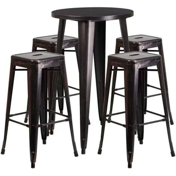 Flash Furniture CH-51080BH-4-30SQST-BQ-GG Black and Antique Gold Metal Bar Stool and Table Set with Four Bar Stools — view 1