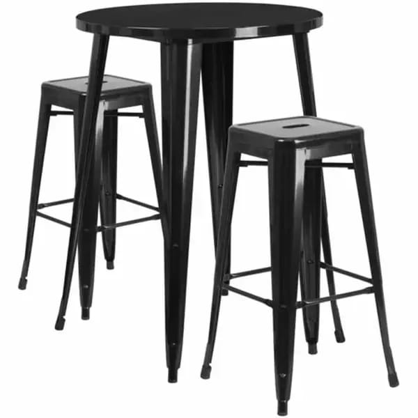 Flash Furniture CH-51090BH-2-30SQST-BK-GG Black Metal Bar Stool and Table Set with Two Bar Stools — view 2