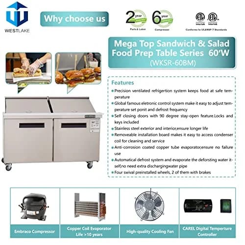 Westlake WKSR-60BM Salad Prep Table Refrigerator 2 Door 33-40°F — view 6