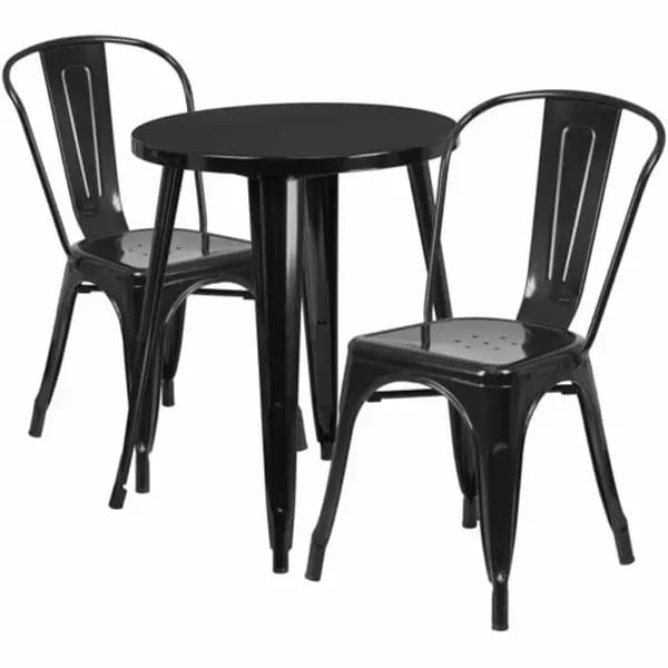 Flash Furniture CH-51080TH-2-18CAFE-BK-GG Black Metal Table and Chair Set with Two Chairs — view 2