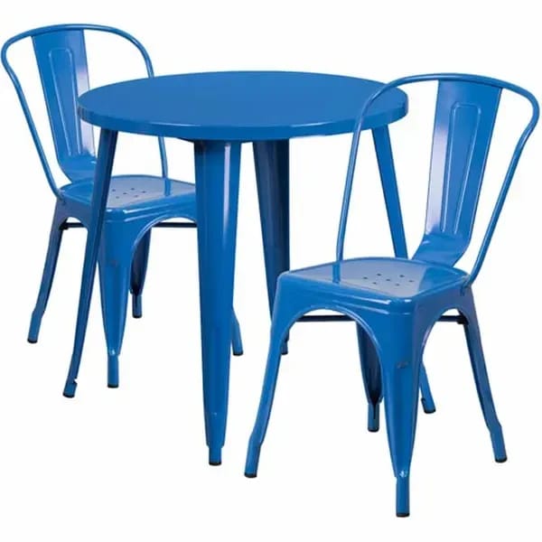 Flash Furniture CH-51090TH-2-18CAFE-BL-GG Blue Metal Table and Chair Set with Two Chairs — view 2