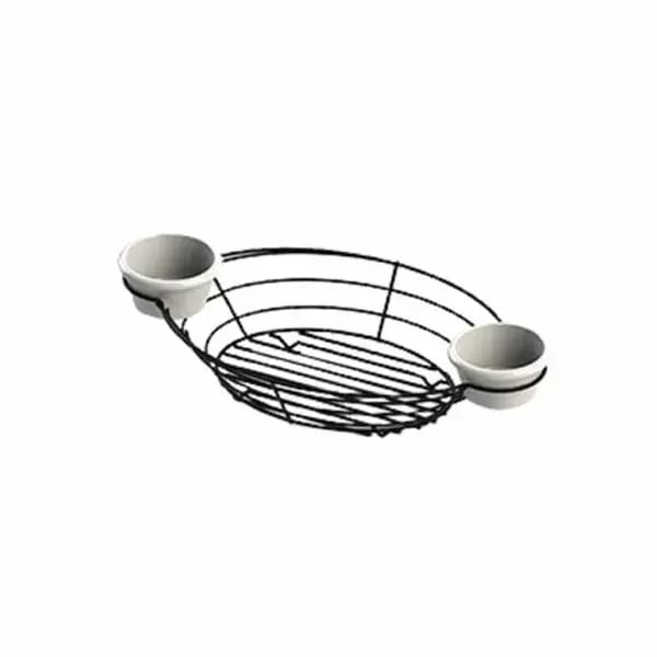 Tablecraft H711372BK Black Metal Meranda Oval Basket with Integrated Ramekins 13" x 7" x 2" — view 2