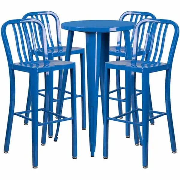 Flash Furniture CH-51080BH-4-30VRT-BL-GG Blue Metal Bar Stool and Table Set with Four Bar Stools — view 2