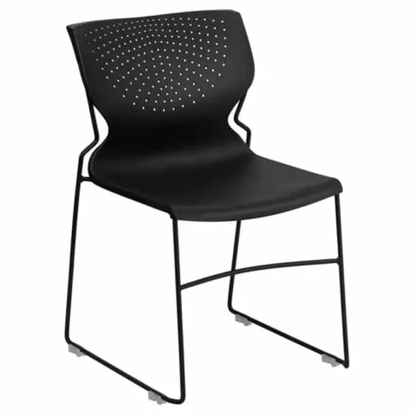 Flash Furniture RUT-438-BK-GG Stacking Chair with Black Plastic Seat and Metal Frame — view 2