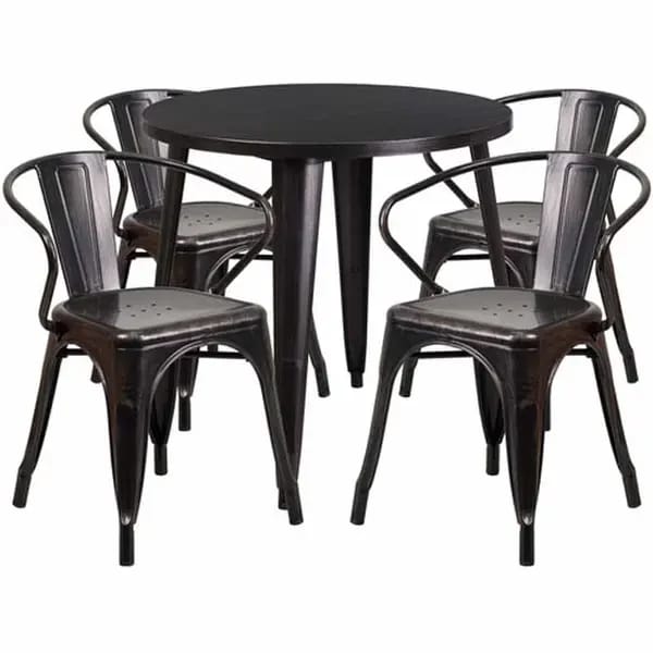 Flash Furniture CH-51090TH-4-18ARM-BQ-GG Black and Antique Gold Metal Table and Chair Set with Four Chairs — view 1