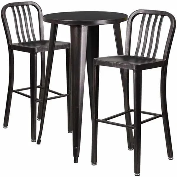 Flash Furniture CH-51080BH-2-30VRT-BQ-GG Black and Antique Gold Metal Bar Stool and Table Set with Two Bar Stools — view 2