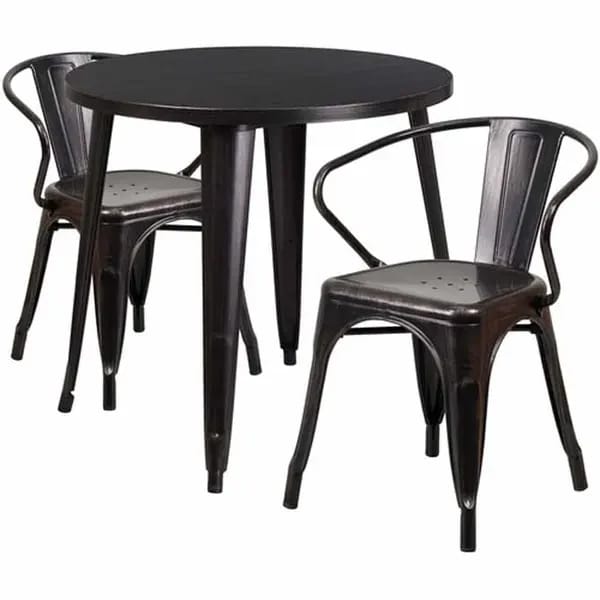Flash Furniture CH-51090TH-2-18ARM-BQ-GG Black and Antique Gold Metal Table and Chair Set with Two Chairs — view 2
