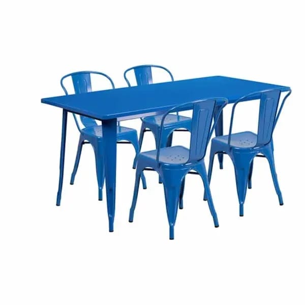 Flash Furniture ET-CT005-4-30-BL-GG Blue Galvanized Steel Table and Chair Set with Four Chairs — view 1