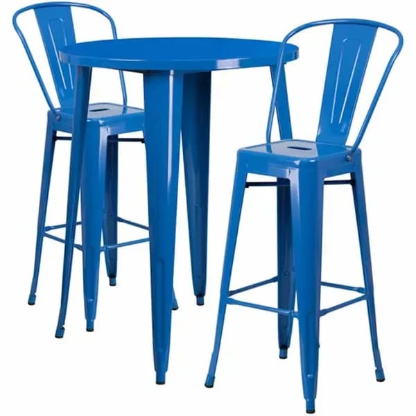 Flash Furniture CH-51090BH-2-30CAFE-BL-GG Blue Metal Bar Stool and Table Set with Two Bar Stools — view 1