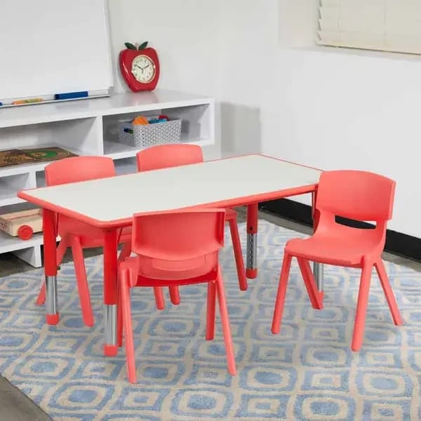 Flash Furniture YU-YCY-060-0034-RECT-TBL-RED-GG Gray Laminate/Red Preschool Activity Table Set with Four Chairs — view 2