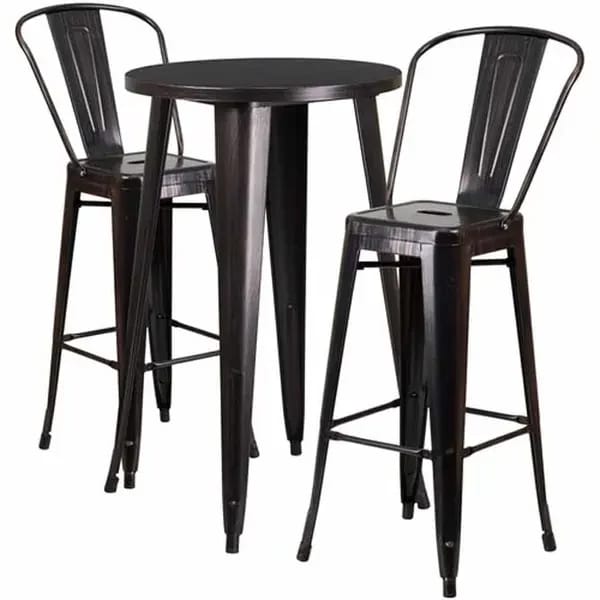 Flash Furniture CH-51080BH-2-30CAFE-BQ-GG Black and Antique Gold Metal Bar Stool and Table Set with Two Bar Stools — view 1