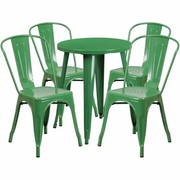 Flash Furniture CH-51080TH-4-18CAFE-GN-GG Green Metal Table and Chair Set with Four Chairs — view 2