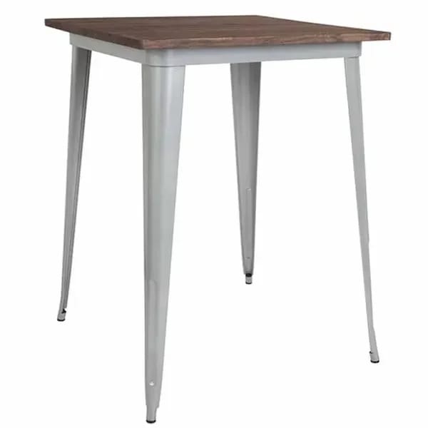 Flash Furniture CH-51040-40M1-SIL-GG Square Bar Height Galvanized Steel Table with Walnut Elm Wood Top — view 2