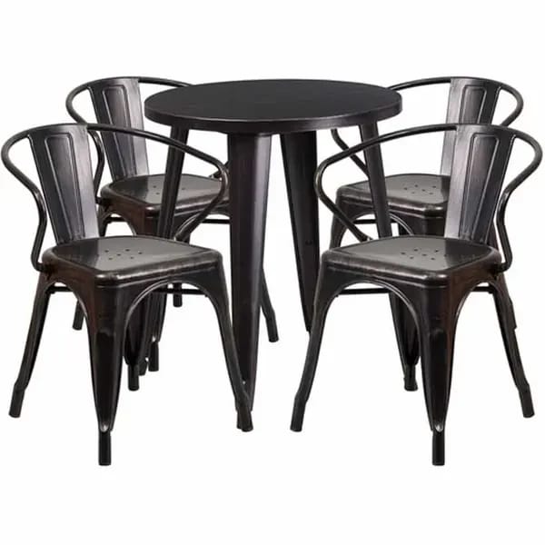 Flash Furniture CH-51080TH-4-18ARM-BQ-GG Black and Antique Gold Metal Table and Chair Set with Four Chairs — view 2
