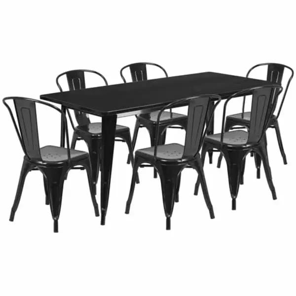 Flash Furniture ET-CT005-6-30-BK-GG Black Galvanized Steel Table and Chair Set with Six Chairs — view 2