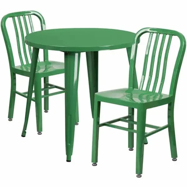 Flash Furniture CH-51090TH-2-18VRT-GN-GG Green Metal Table and Chair Set with Two Chairs — view 2