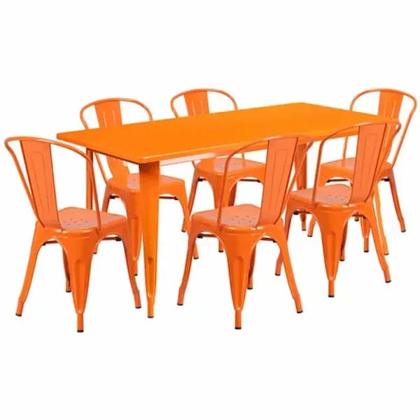 Flash Furniture ET-CT005-6-30-OR-GG Orange Galvanized Steel Table and Chair Set with Six Chairs — view 2
